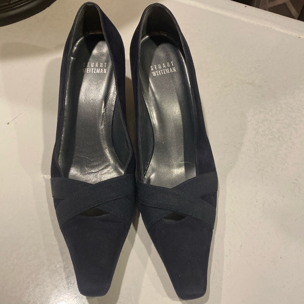 Stuart Weitzman Navy Blue Suede Kitty Heels - Size 7 1/2 W
